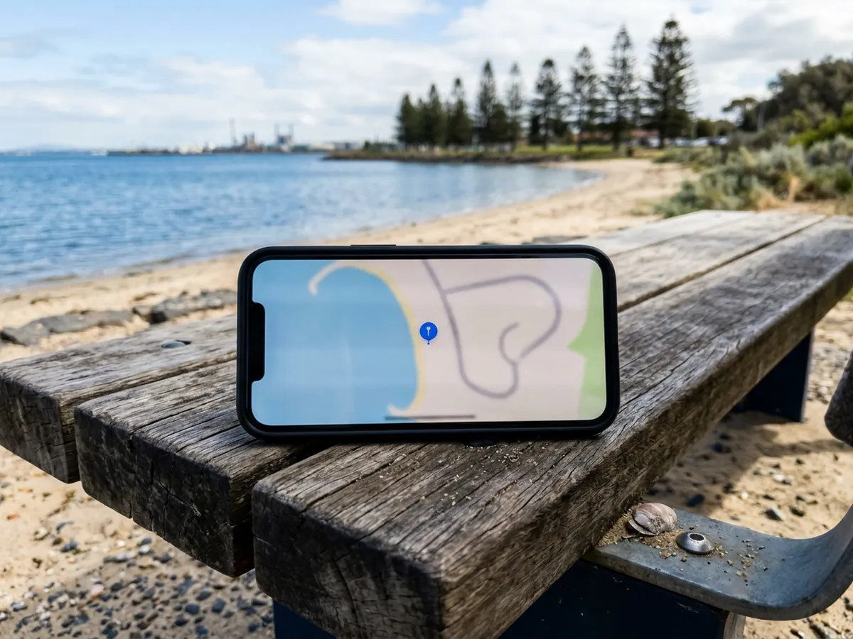 Illustration of a phone map pin on the Altona bay side