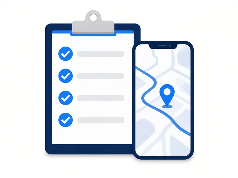 Illustration of a listing checklist next to a phone map pin