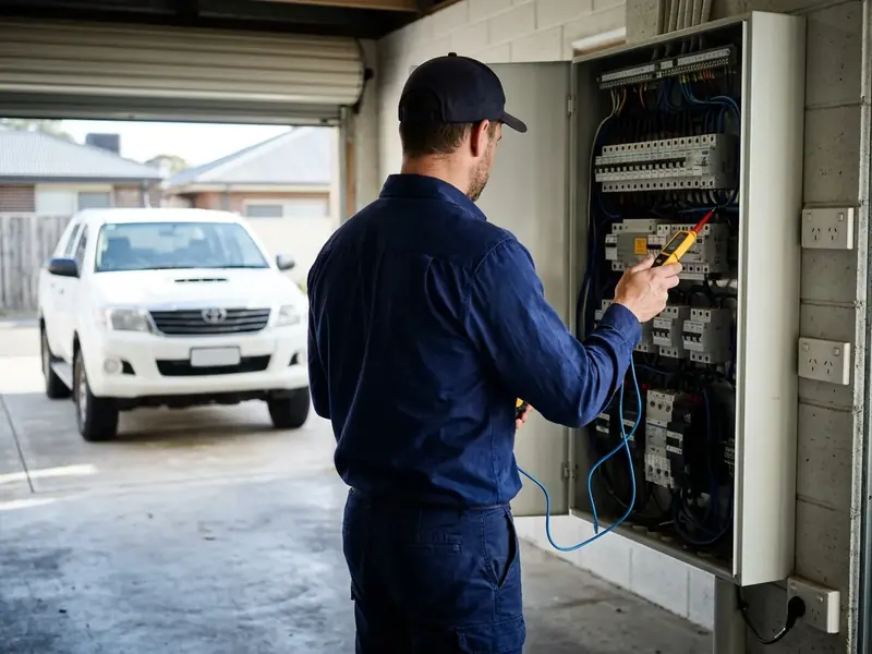 Illustration of an electrician at work, seen from behind