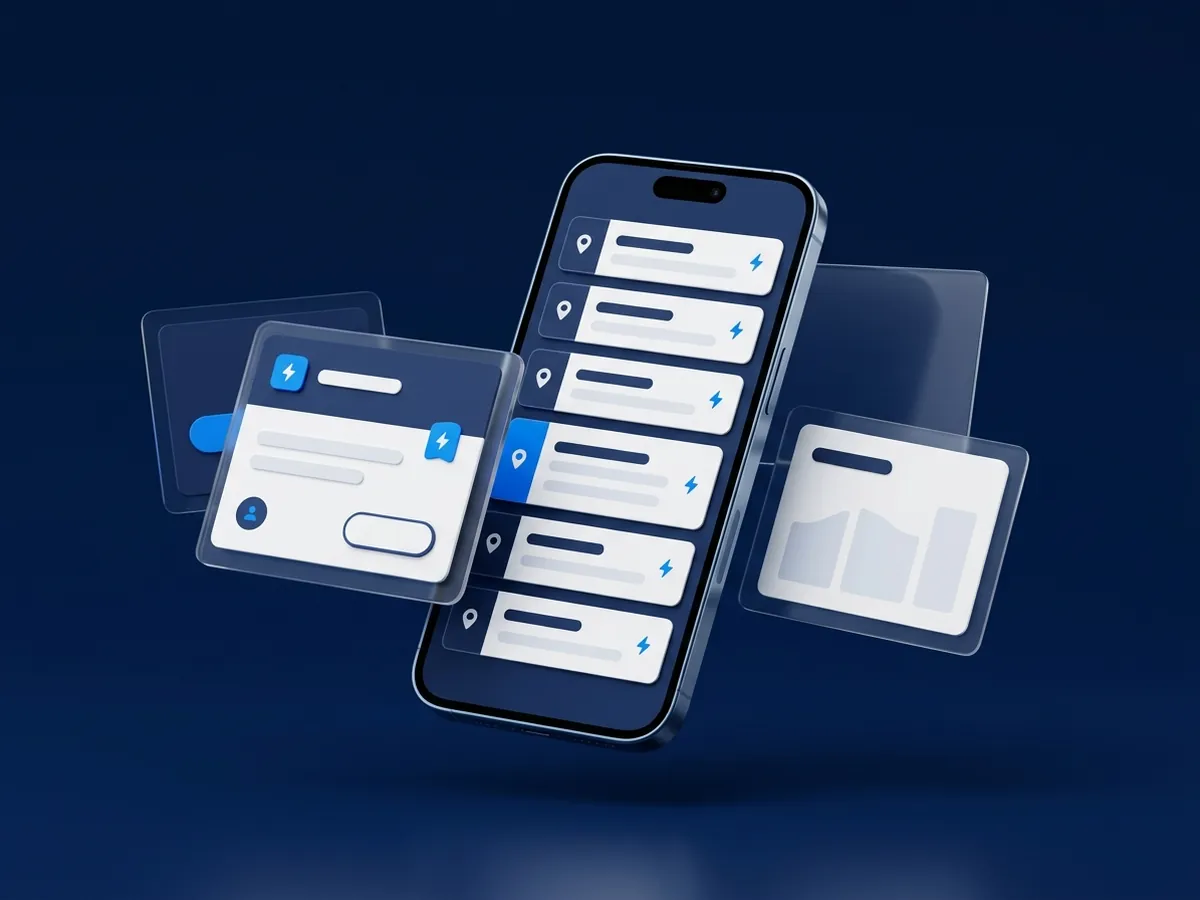 Illustration of a phone showing local electrician search results