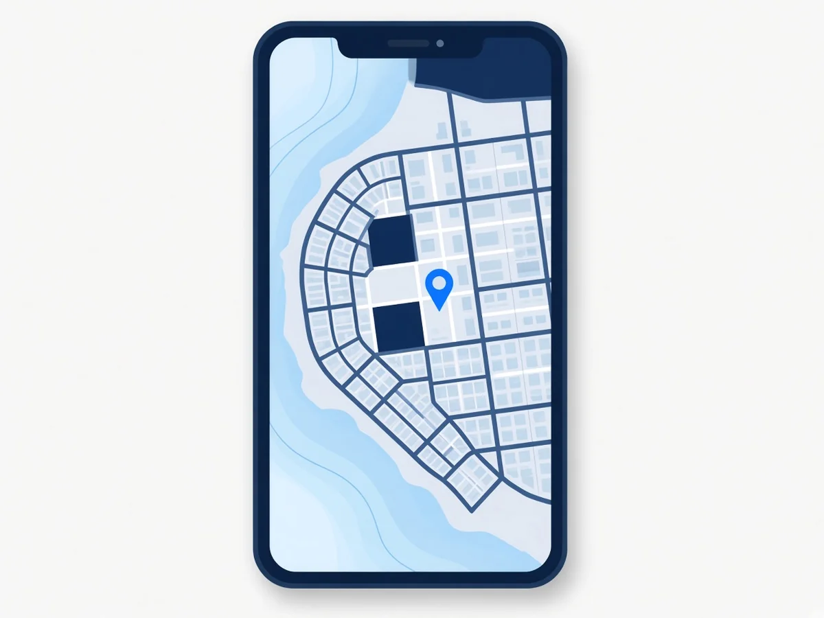 Illustration of a phone map pin on a Point Cook street