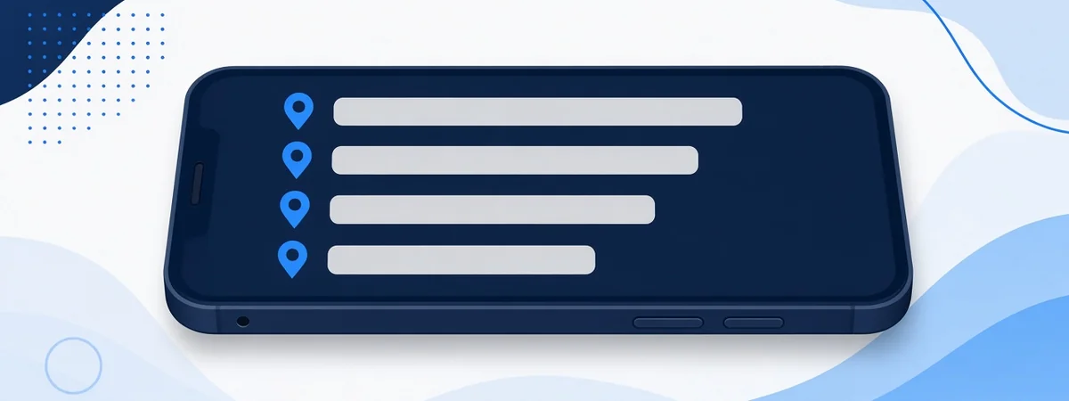 Illustration of a phone with several local search rows