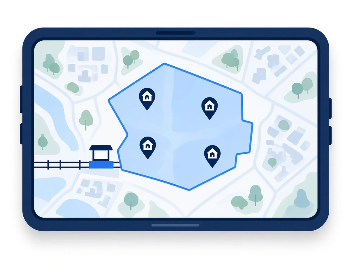 Illustration of a phone map with a highlighted Tarneit service area around the station and estate pins